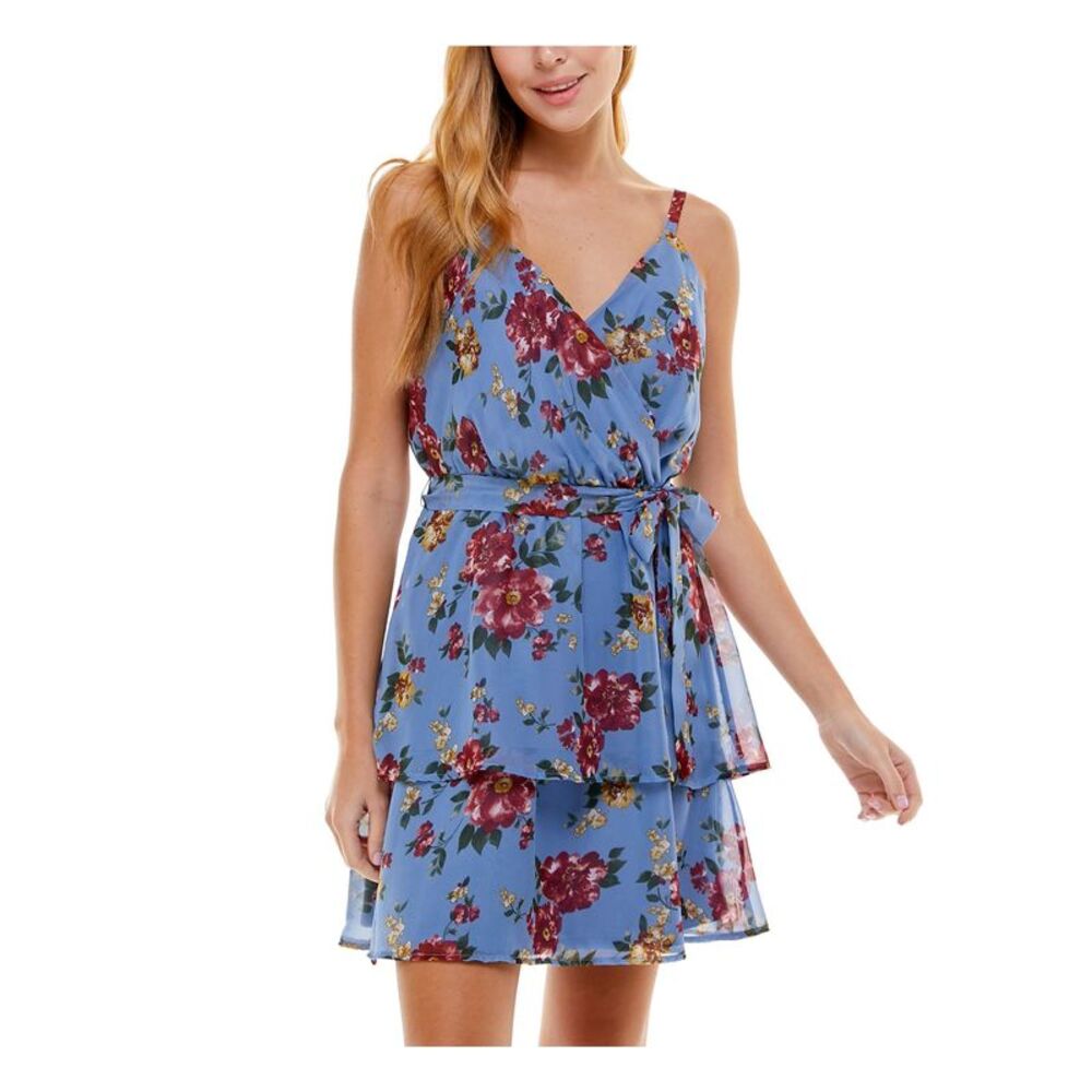 NWT CRYSTAL DOLLS Womens Short Dress Blue Tie Spaghetti Strap Juniors XS